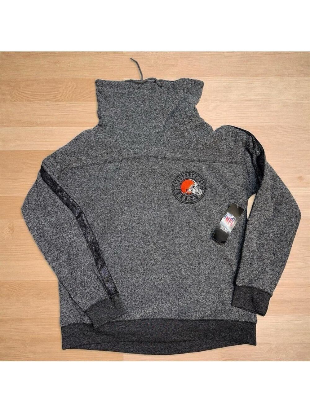 NFL Cleveland Browns Heather Charcoal Cowl Neck Pullover Women’s Sweater Medium